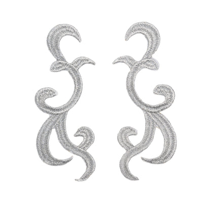 Yaya Han Iron-On Metallic Embroidered Applique Pair - Silver Swirls, 4.25" x 3.25" - Cosplay Collection