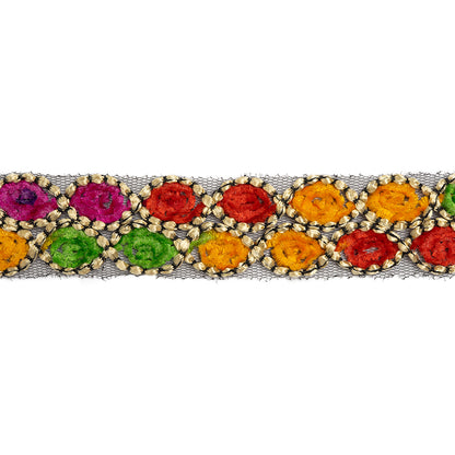 Yaya Han Chenille Embroidered Trim - Beige and Multicolor 2 Rows of Eyes, 1.125" - Cosplay Collection