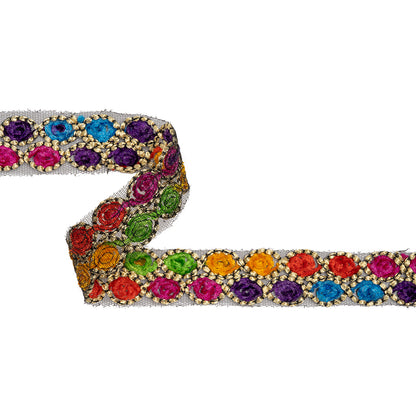 Yaya Han Chenille Embroidered Trim - Beige and Multicolor 2 Rows of Eyes, 1.125" - Cosplay Collection