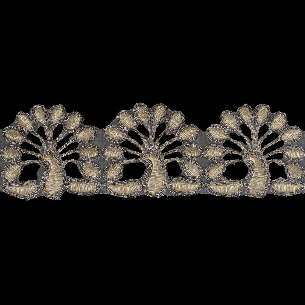 Yaya Han Metallic Embroidered Trim - Gold Peacocks, 2.5" - Cosplay Collection - Folded