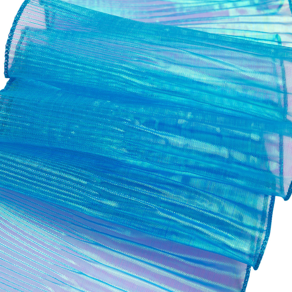 Yaya Han Pleated Ruffle Organza Trim - Mermaid Blue and Green Iridescent, 5.5" - Detail