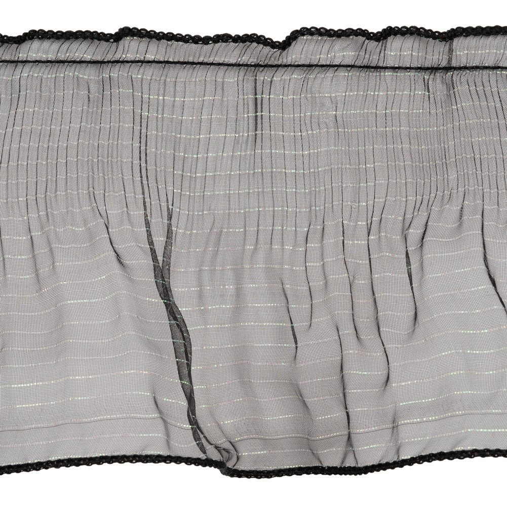 Yaya Han Pleated Ruffle Organza Trim - Mermaid Black and Iridescent Stripes, 5" - Cosplay Collection - Folded