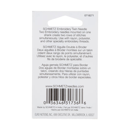 Schmetz Double Embroidery Twin Machine Needle - 2.0/75 - 1 ct