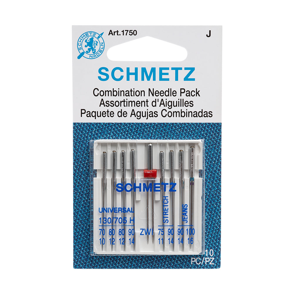 Schmetz Machine Needles Combination Pack - Universal, Stretch and Denim Assorted Sizes - 9 ct
