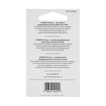 Agujas para máquina de bordar Schmetz cromadas - 90/14 - 5 unidades
