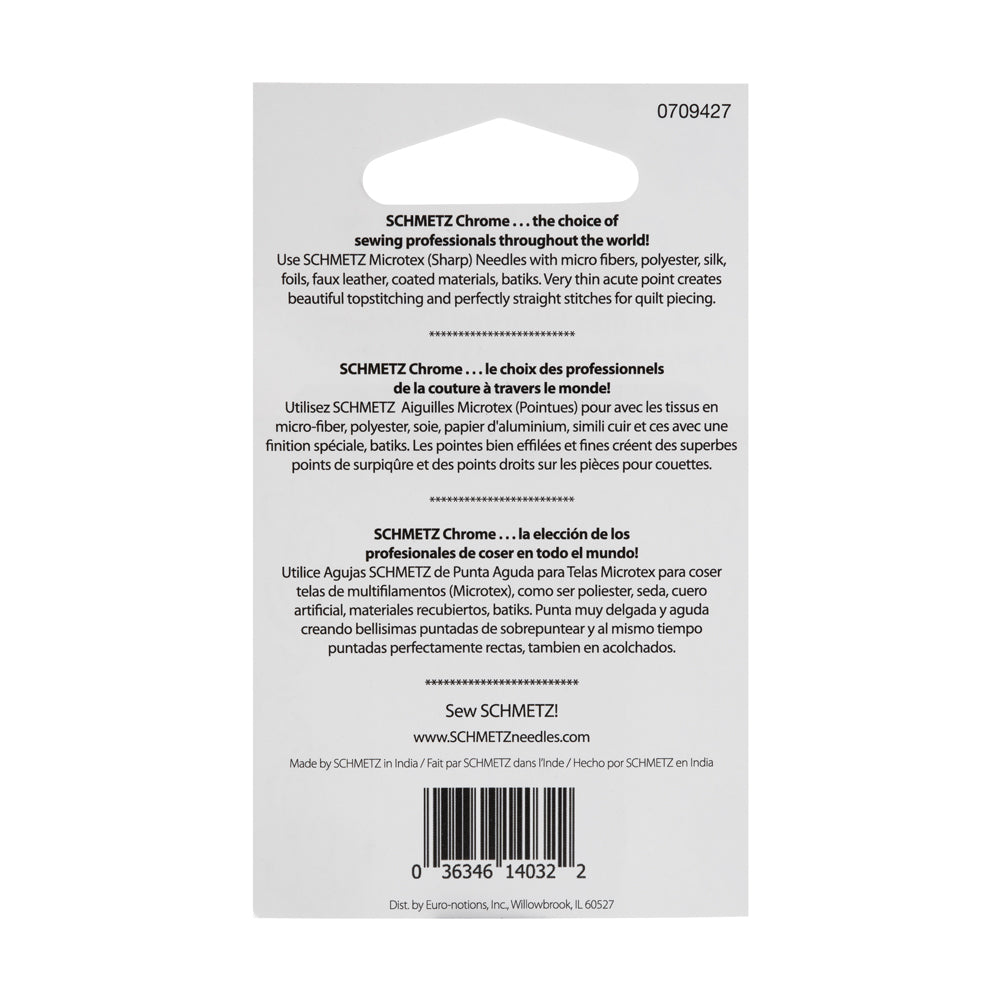 Schmetz Chrome Microtex Sharp Machine Needles - 60/8 - 5 ct