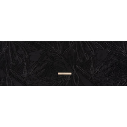 Metallic Polyester and Acetate Brocade - Black on Black Bunches of Leaves