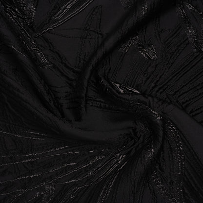 Metallic Polyester and Acetate Brocade - Black on Black Bunches of Leaves
