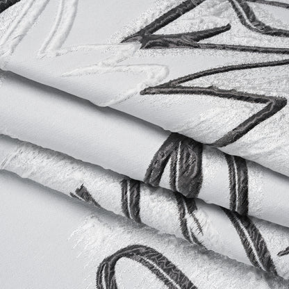 Metallic Polyester and Acetate Brocade - Silver, Charcoal and White Abstracted Flower Outlines Folded
