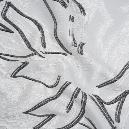 Metallic Polyester and Acetate Brocade - Silver, Charcoal and White Abstracted Flower Outlines
