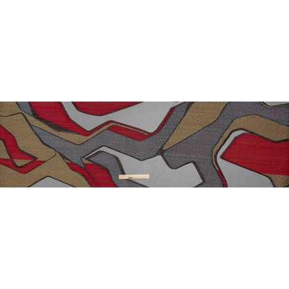 Metallic Rayon and Polyester Burnout Brocade - Tan, Red and Dusty Blue Soft Geometric Abstract Full