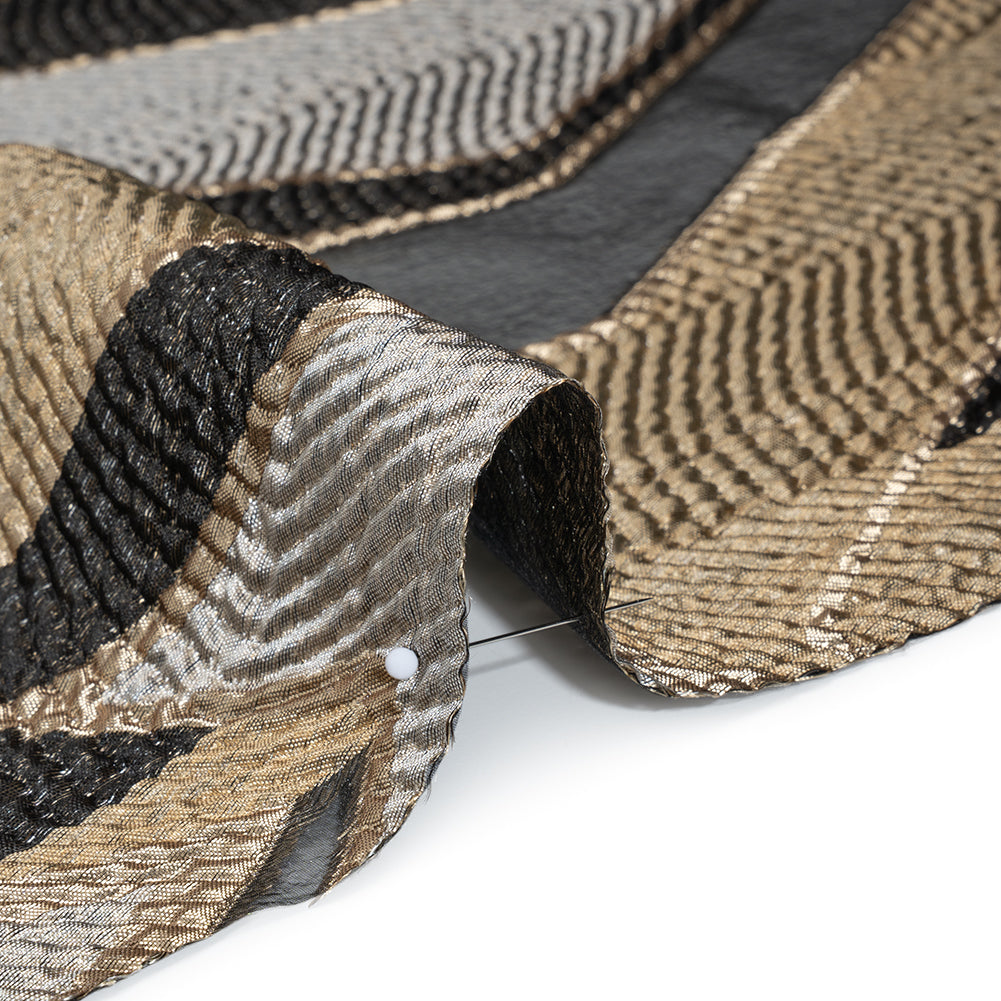 Metallic Rayon and Polyester Burnout Brocade - Gold, Gray and Black Soft Geometric Abstract - Detail