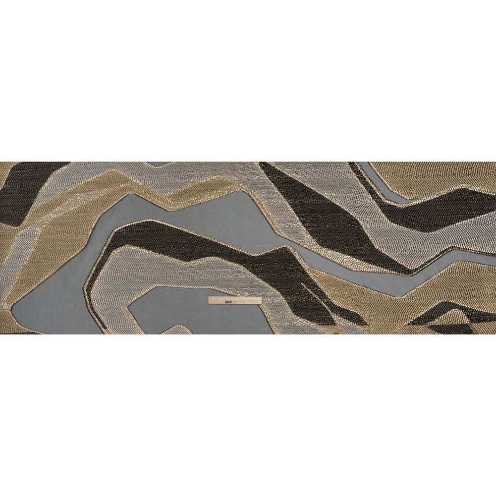 Metallic Rayon and Polyester Burnout Brocade - Gold, Gray and Black Soft Geometric Abstract - Full