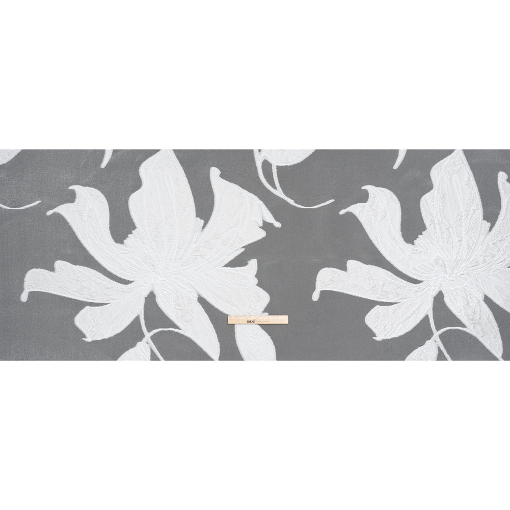 Metallic Polyester and Rayon Burnout Brocade - White Big Flowers - Full