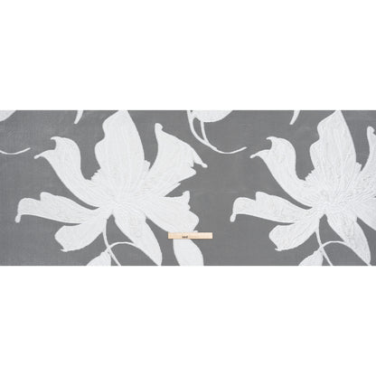 Metallic Polyester and Rayon Burnout Brocade - White Big Flowers