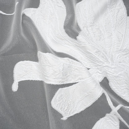 Metallic Polyester and Rayon Burnout Brocade - White Big Flowers