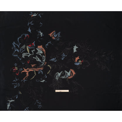 Metallic Rayon and Polyester Brocade Panel - Black, Orange and Blue Flower Bunches Full
