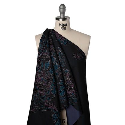 Metallic Polyester Blend Brocade - Dark Teal, Plum and Black Fancy Flowers Drape