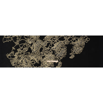 Metallic Polyester Blend Brocade - Black, Charcoal and Gold Fancy Flowers