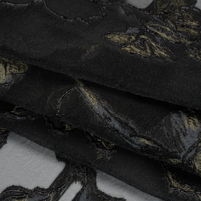 Metallic Polyester and Acetate Burnout Brocade - Olive Green and Black Rose Garden