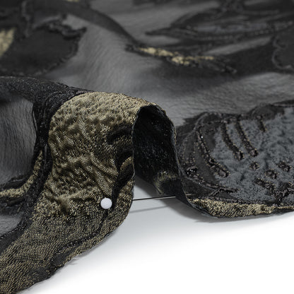 Metallic Polyester and Acetate Burnout Brocade - Olive Green and Black Rose Garden