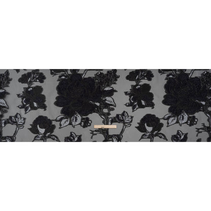 Metallic Polyester and Acetate Burnout Brocade - Light Gray, Midnight Navy and Black Rose Garden Full