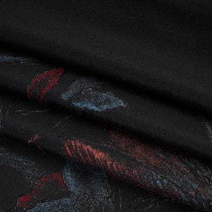 Metallic Acetate and Polyester Brocade - Black, Red and Mint Green Delicate Flowers