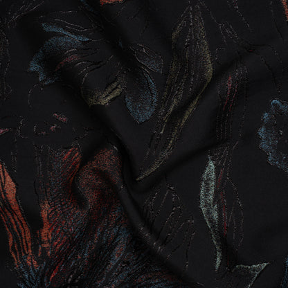 Metallic Acetate and Polyester Brocade - Black, Red and Mint Green Delicate Flowers