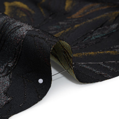 Metallic Acetate and Polyester Brocade - Black, Golden Yellow and Aqua Blue Delicate Flowers