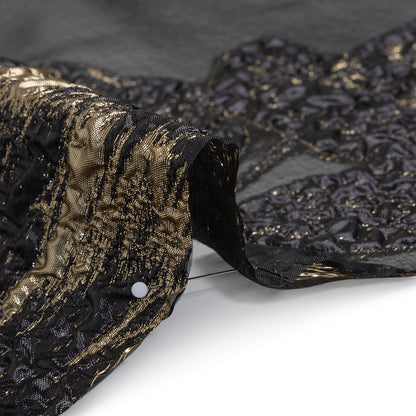 Metallic Polyester Burnout Brocade - Black and Gold Rose Border