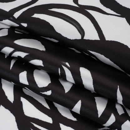 Polyester Mikado Twill Made in Italy - Black and White Ink Brush Roses