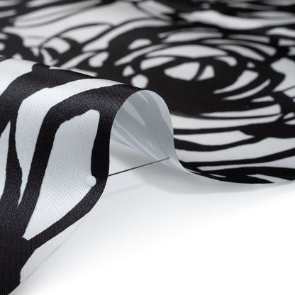 Polyester Mikado Twill Made in Italy - Black and White Ink Brush Roses
