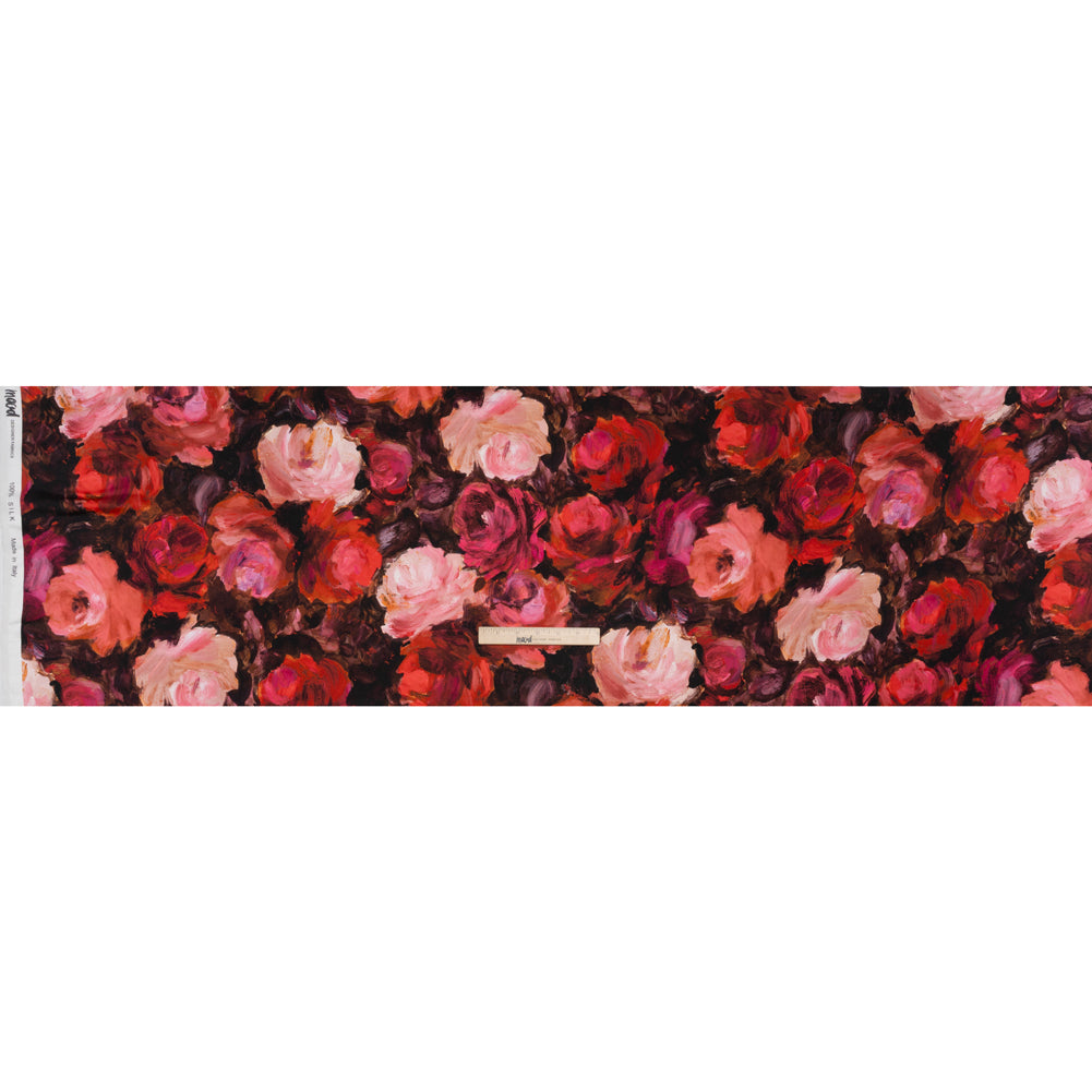 Silk Charmeuse Print 16MM, Made in Italy - Red, Pink and Brown Painted Roses - Full - Image 5 of 6