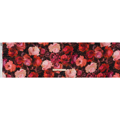 Silk Charmeuse Print 16MM, Made in Italy - Red, Pink and Brown Painted Roses