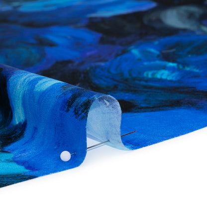 Silk Charmeuse Print 16MM, Made in Italy - Sky Blue, Phthalo and Navy Painted Roses