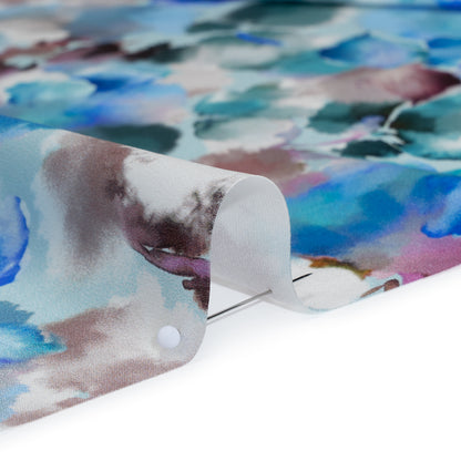 Silk Charmeuse Print 16MM, Made in Italy - Blue, Teal and Brown Abstracted Watercolor Flowers