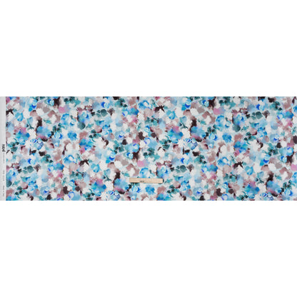 Silk Charmeuse Print 16MM, Made in Italy - Blue, Teal and Brown Abstracted Watercolor Flowers