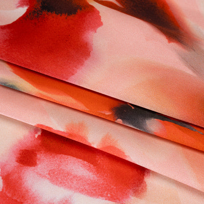 Silk Charmeuse Print 16MM, Made in Italy - Red and Pink Soft Watercolor Florals
