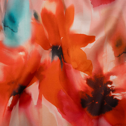 Silk Charmeuse Print 16MM, Made in Italy - Red and Pink Soft Watercolor Florals