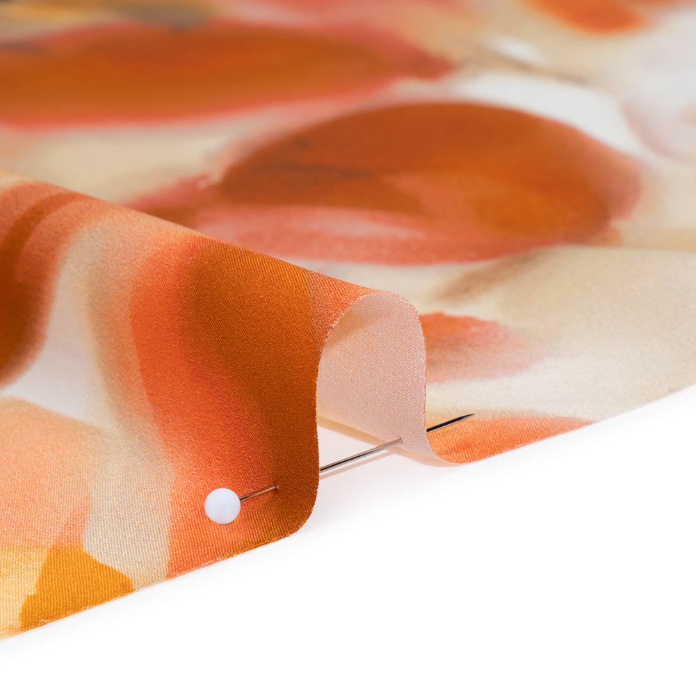Silk Charmeuse Print 16MM, Made in Italy - Orange and Golden Yellow Soft Watercolor Florals