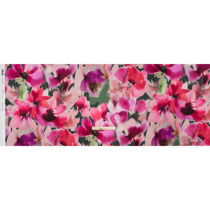 Silk Charmeuse Print 16MM, Made in Italy - Hot Pink and Forest Green Soft Watercolor Florals Full