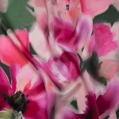 Silk Charmeuse Print 16MM, Made in Italy - Hot Pink and Forest Green Soft Watercolor Florals