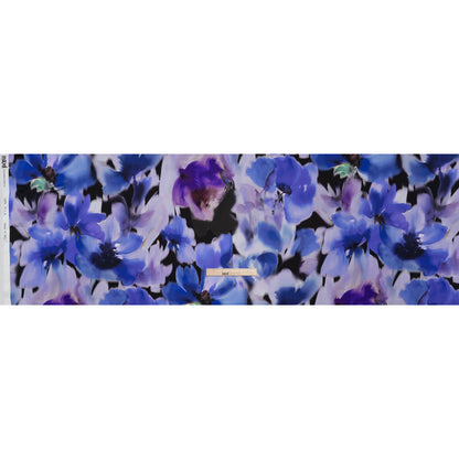 Silk Charmeuse Print 16MM, Made in Italy - Ultramarine Blue and Lilac Soft Watercolor Florals Full