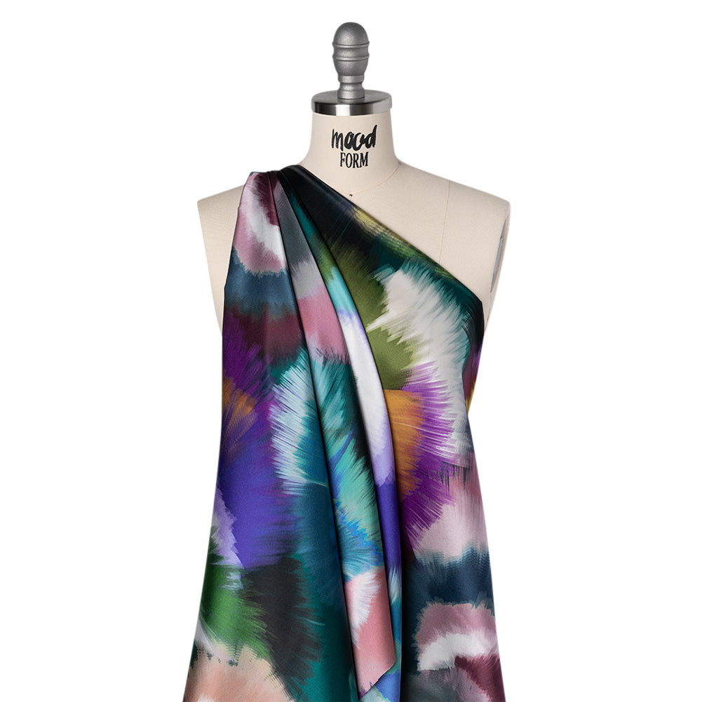 Silk Charmeuse Print 16MM, Made in Italy - Teal, Pink and Blue Painted Bursts Folded