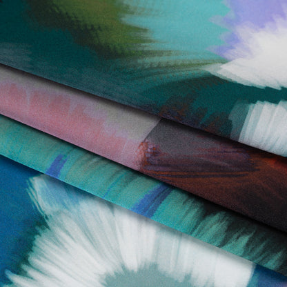 Silk Charmeuse Print 16MM, Made in Italy - Teal, Pink and Blue Painted Bursts Detail