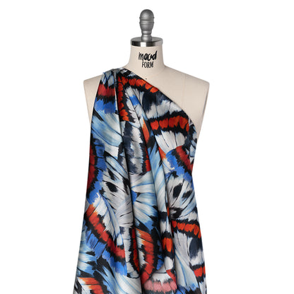 Silk Charmeuse Print 16MM, Made in Italy - Red, Blue and White Butterfly Wings Folded