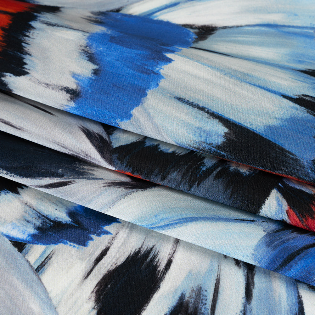 Silk Charmeuse Print 16MM, Made in Italy - Red, Blue and White Butterfly Wings Detail