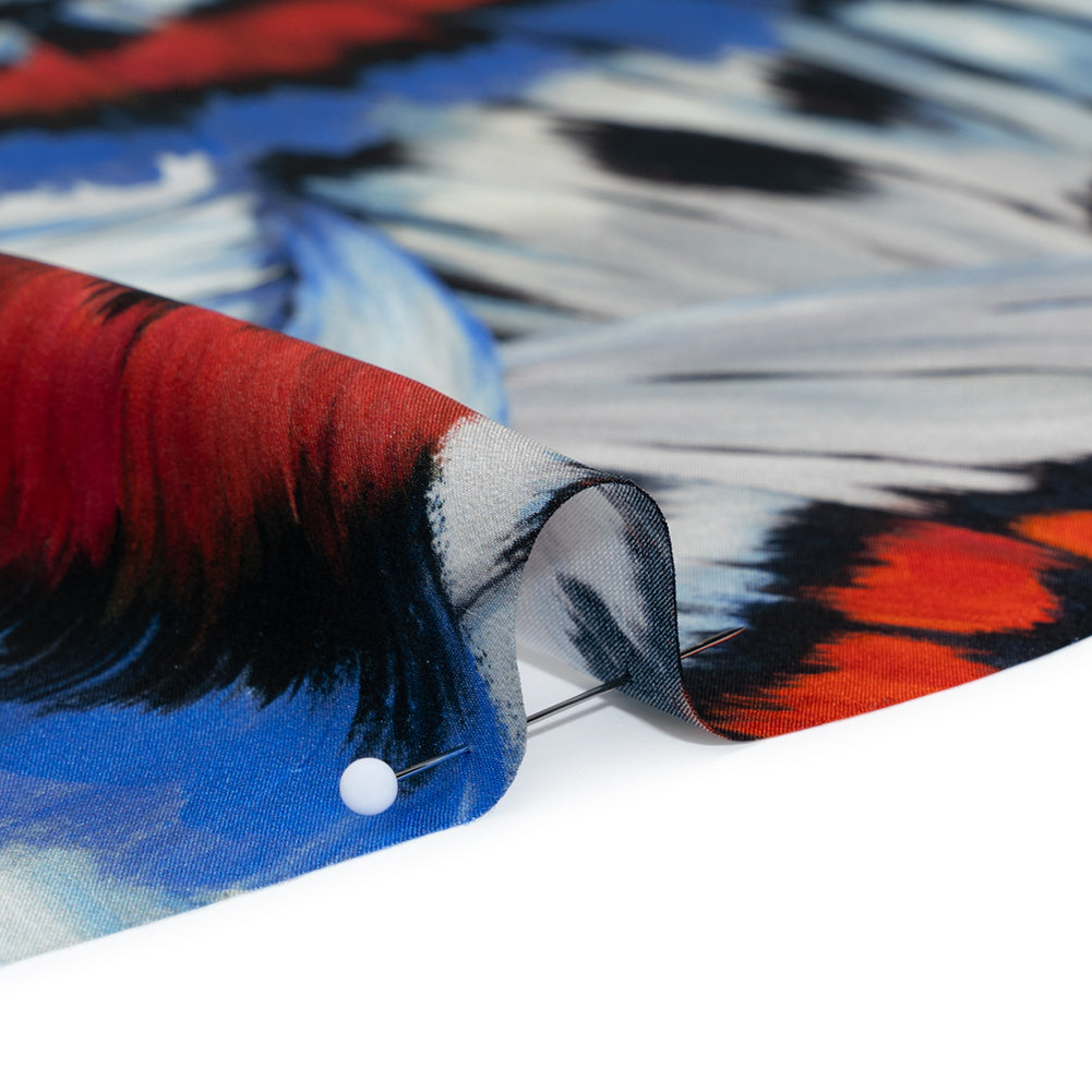 Silk Charmeuse Print 16MM, Made in Italy - Red, Blue and White Butterfly Wings Full