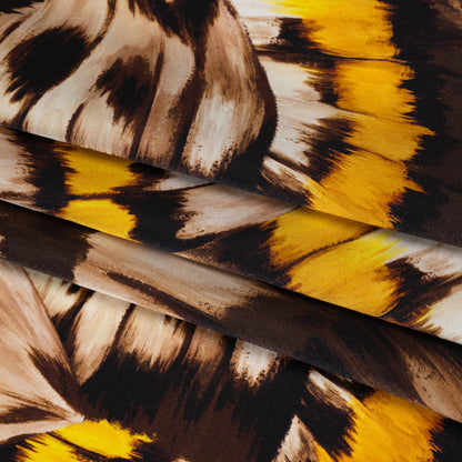 Silk Charmeuse Print 16MM, Made in Italy - Brown, Beige and Golden Yellow Butterfly Wings