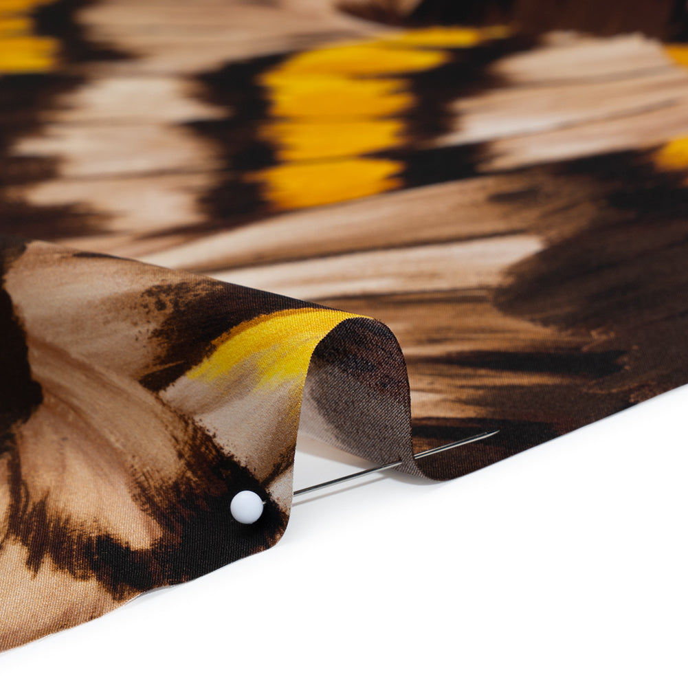 Silk Charmeuse Print 16MM, Made in Italy - Brown, Beige and Golden Yellow Butterfly Wings - Detail